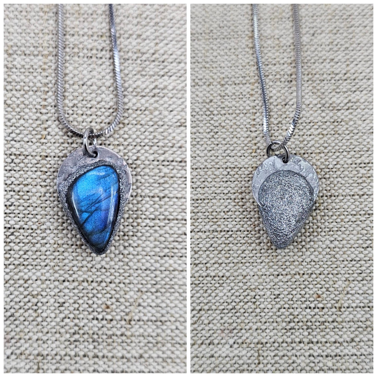 Handmade labradorite pendant necklace with a short stainless steel chain. Features a unique polymer clay setting. One of a kind magical jewelry, perfect gift for her.