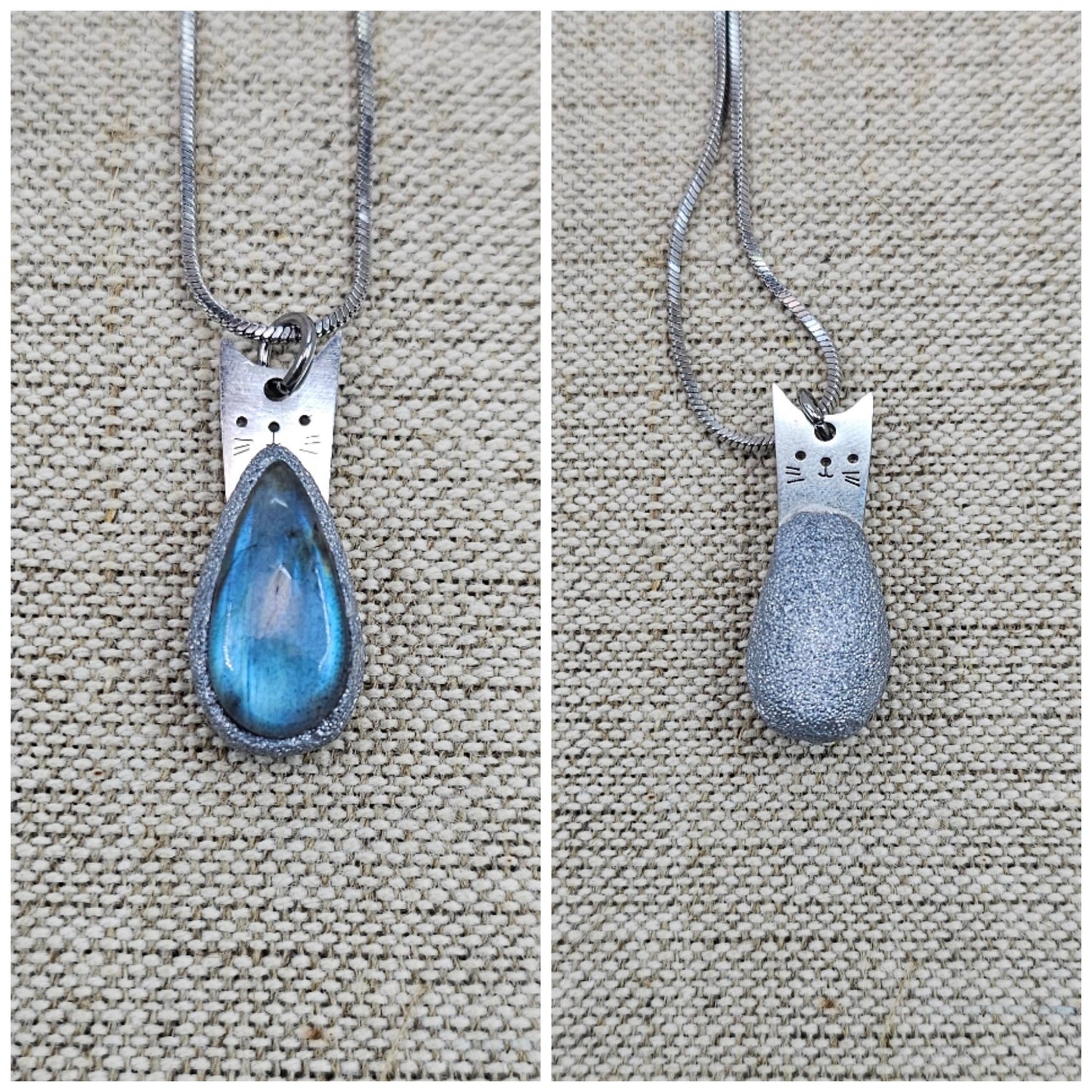 Handmade labradorite pendant necklace with a short stainless steel chain. Features a unique polymer clay setting. One of a kind magical jewelry, perfect gift for her.
