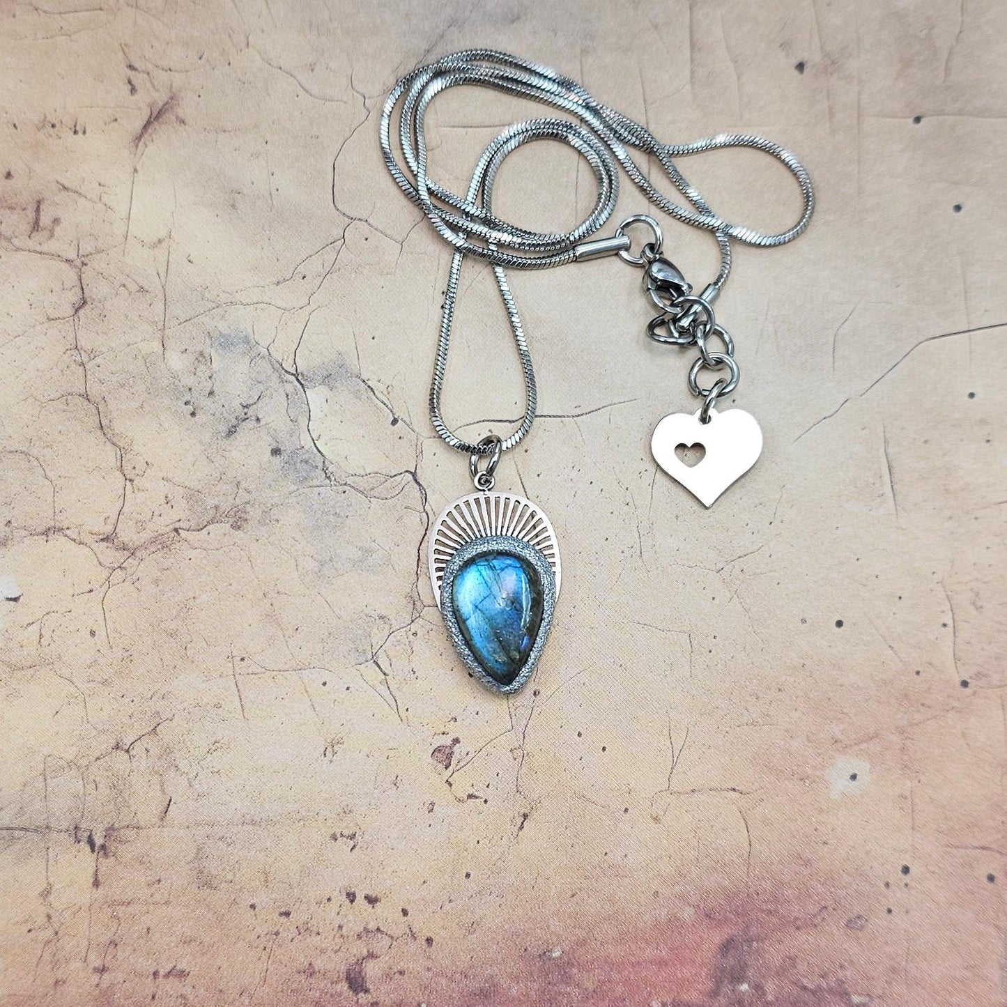 Celestial Blue Labradorite Necklace – Teardrop Pendant in Stainless Steel – Magical Handmade Gift for Her – Amulet Jewelry