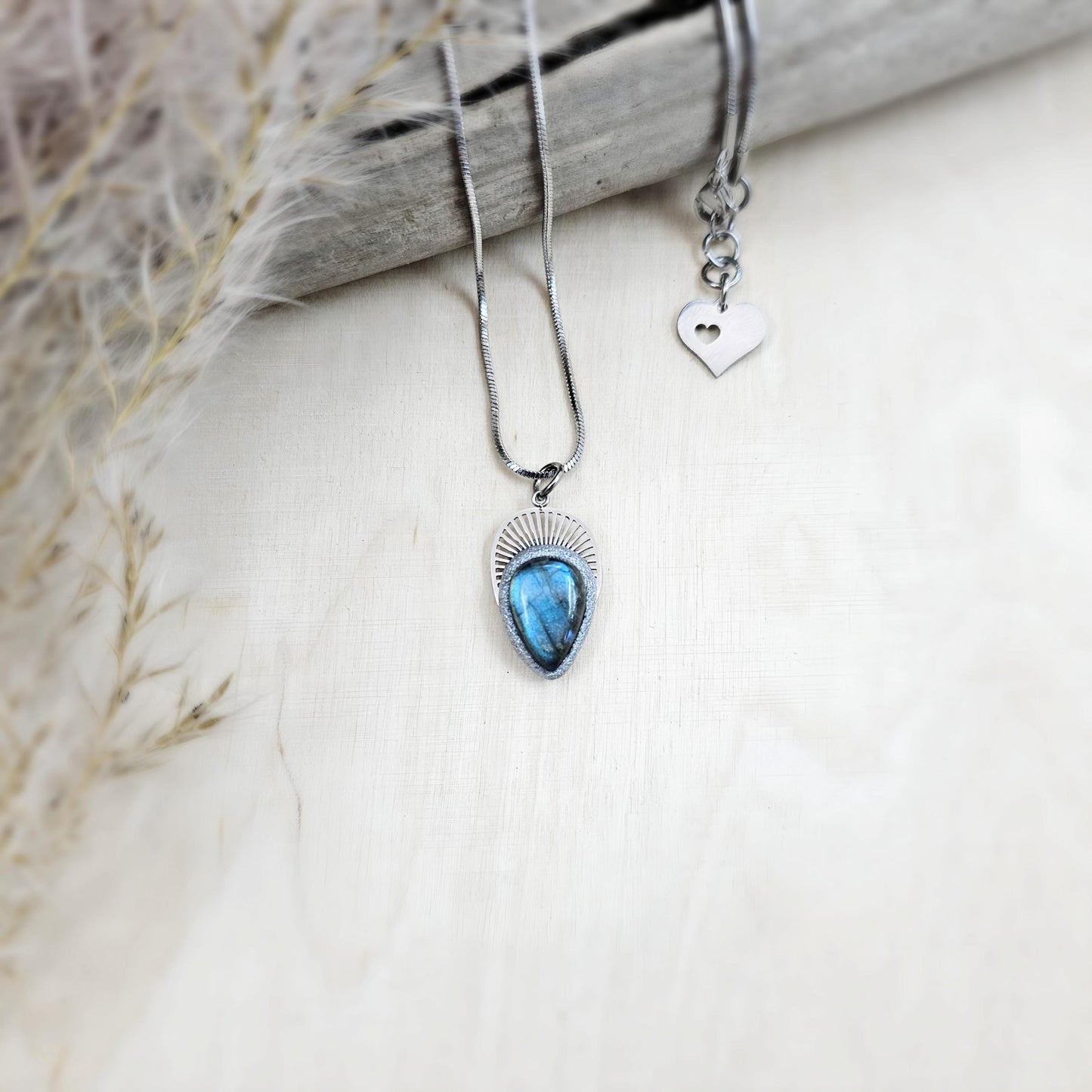 Celestial Blue Labradorite Necklace – Teardrop Pendant in Stainless Steel – Magical Handmade Gift for Her – Amulet Jewelry