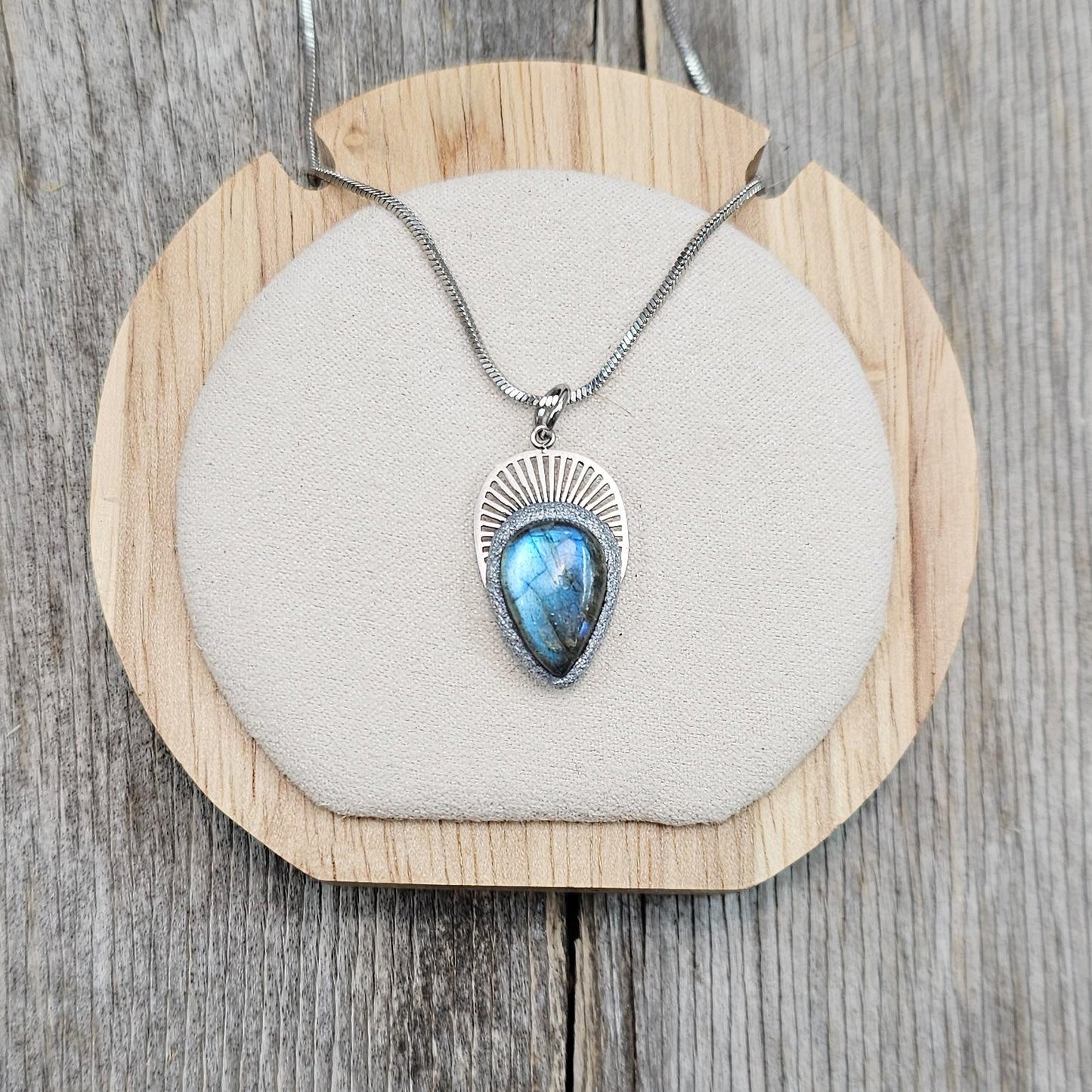 Celestial Blue Labradorite Necklace – Teardrop Pendant in Stainless Steel – Magical Handmade Gift for Her – Amulet Jewelry