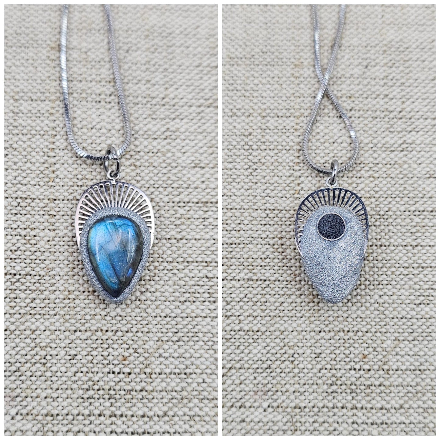 Celestial Blue Labradorite Necklace – Teardrop Pendant in Stainless Steel – Magical Handmade Gift for Her – Amulet Jewelry