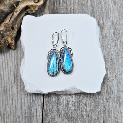 Labradorito auskarai 'Didesni lašai'