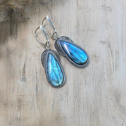 Labradorito auskarai 'Didesni lašai'