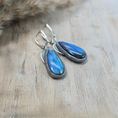 Labradorito auskarai 'Didesni lašai'