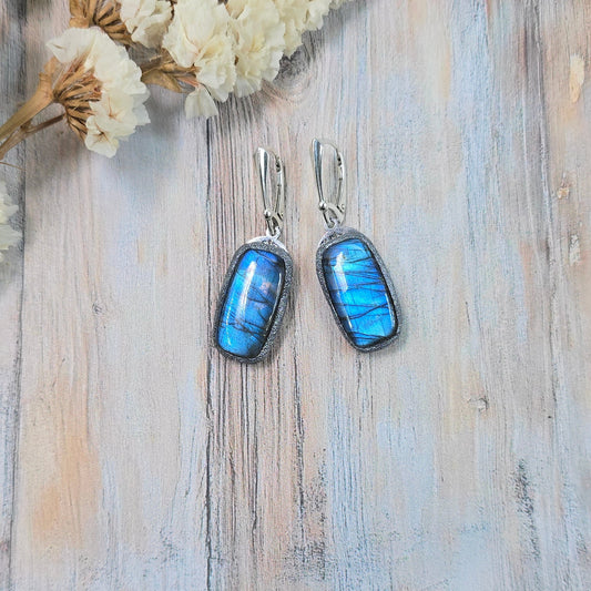 Labradorito auskarai 'Stačiakampiai'