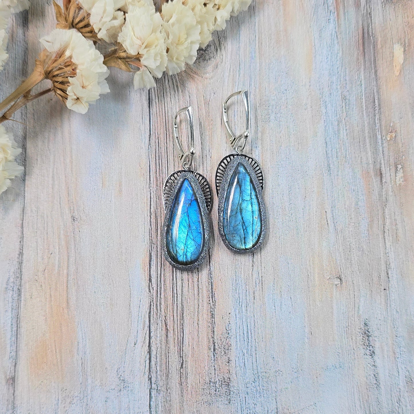 Labradorito auskarai 'Didesni lašai'