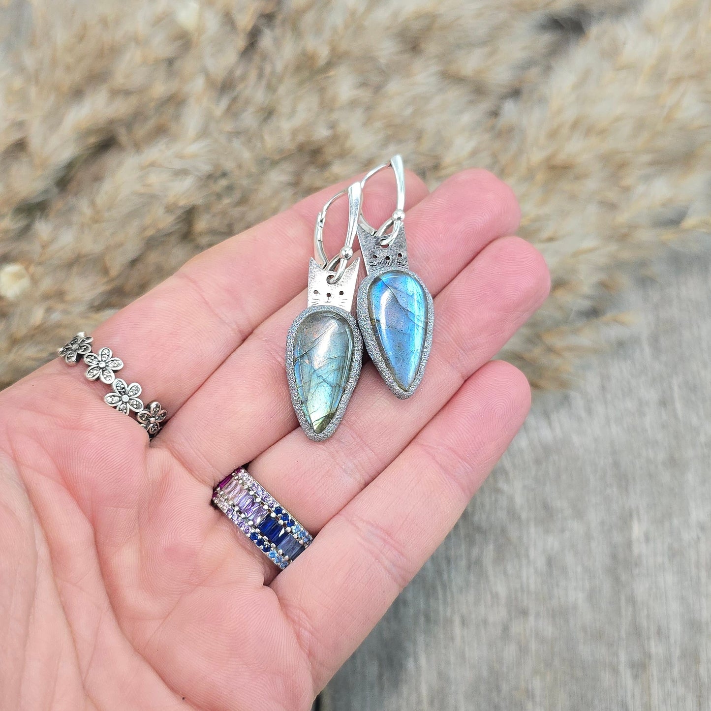 Labradorito auskarai 'Katinėliai'