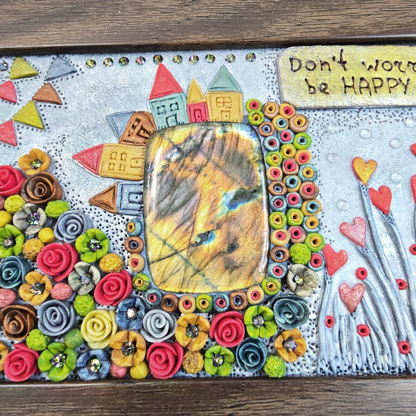 Paveikslas su labradoritu 'Don't worry be happy'