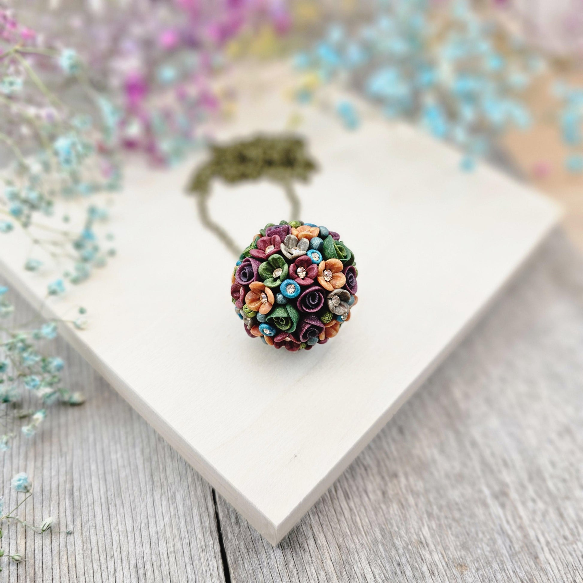 Ball floral polymer clay pendant