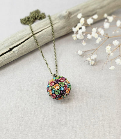 Ball floral polymer clay pendant