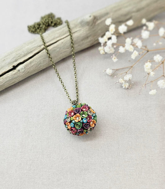 Ball floral polymer clay pendant