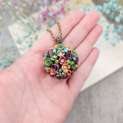 Ball floral polymer clay pendant