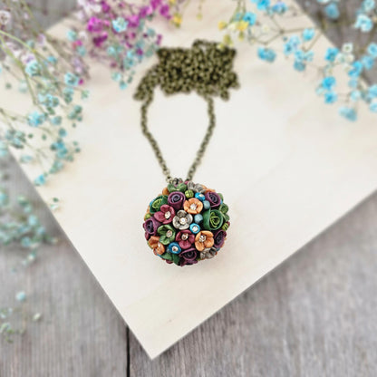 Ball floral polymer clay pendant