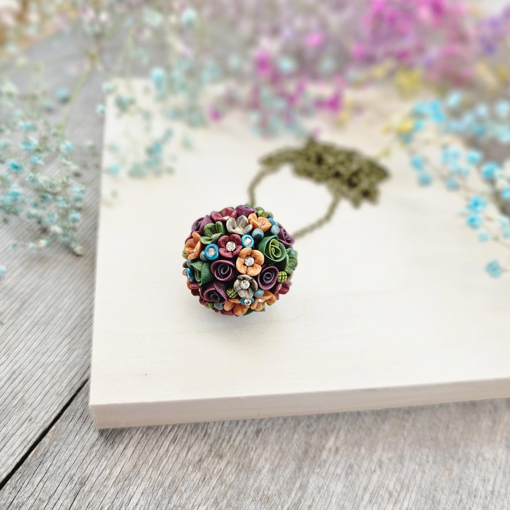 Ball floral polymer clay pendant