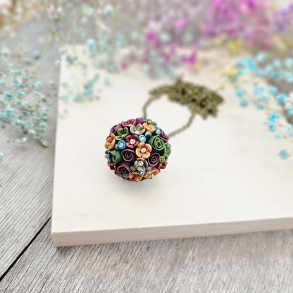 Ball floral polymer clay pendant