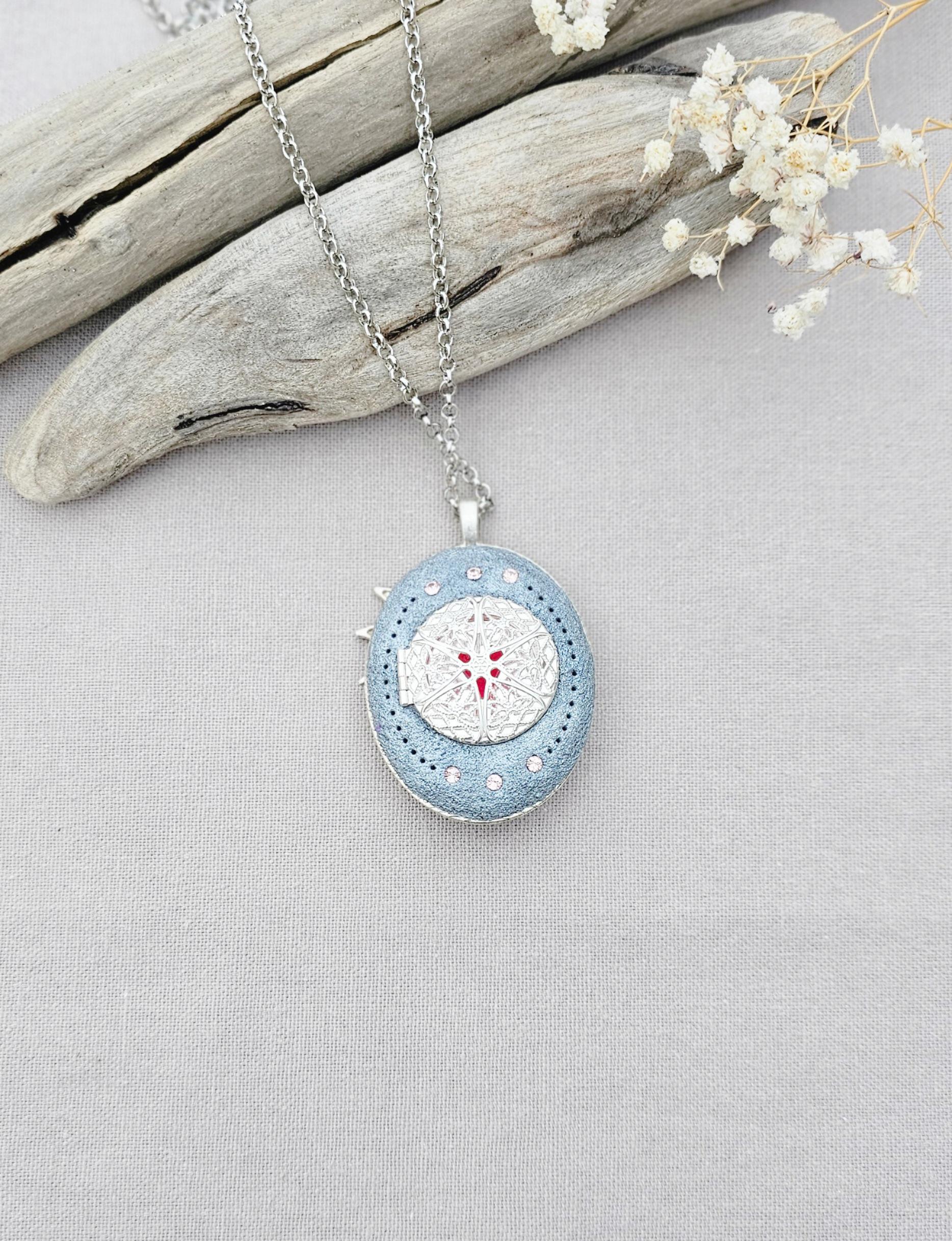 lavender fairy pendant, soft pink locket, fairy jewelry, silver chain necklace, photo locket, aromatic locket, handcrafted flowers, unique gift, whimsical charm, magical necklace, elegant jewelry, fairy tale locket, polymer clay pendant