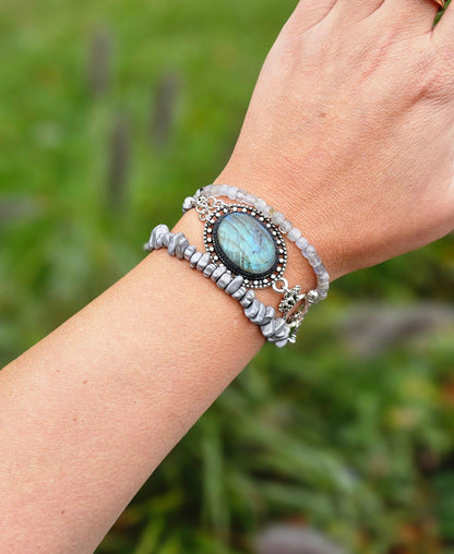 Handcrafted Labradorite and Hematite Bracelet – Unique Wrap Design