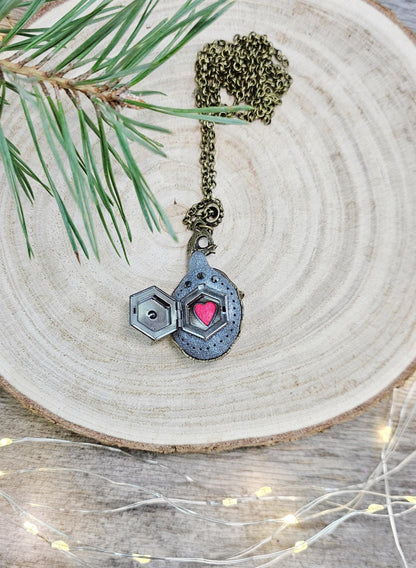 Double sided Magical Wizard Hat Pendant with Labradorite and Heart Locket – Unique Protective Jewelry Gift, Polymer Clay Flowers, Talisman