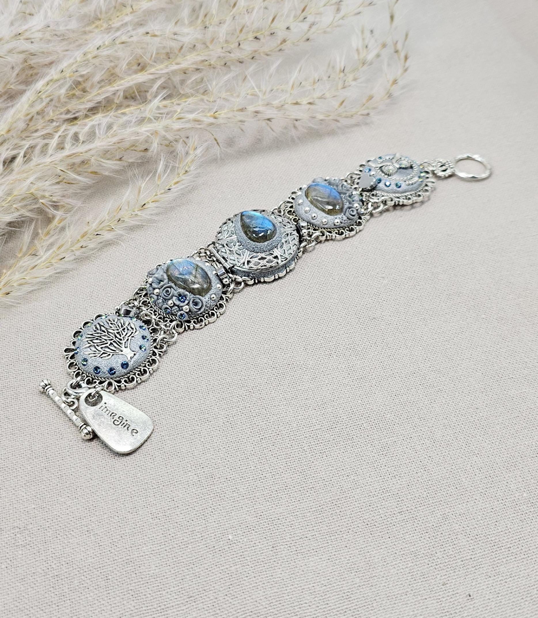 unique bracelet with tree labradorite stone, labradorite bracelet, bracelet with locket, photo bracelet, tree of life, owl jewelry, imagine. blue bracelet