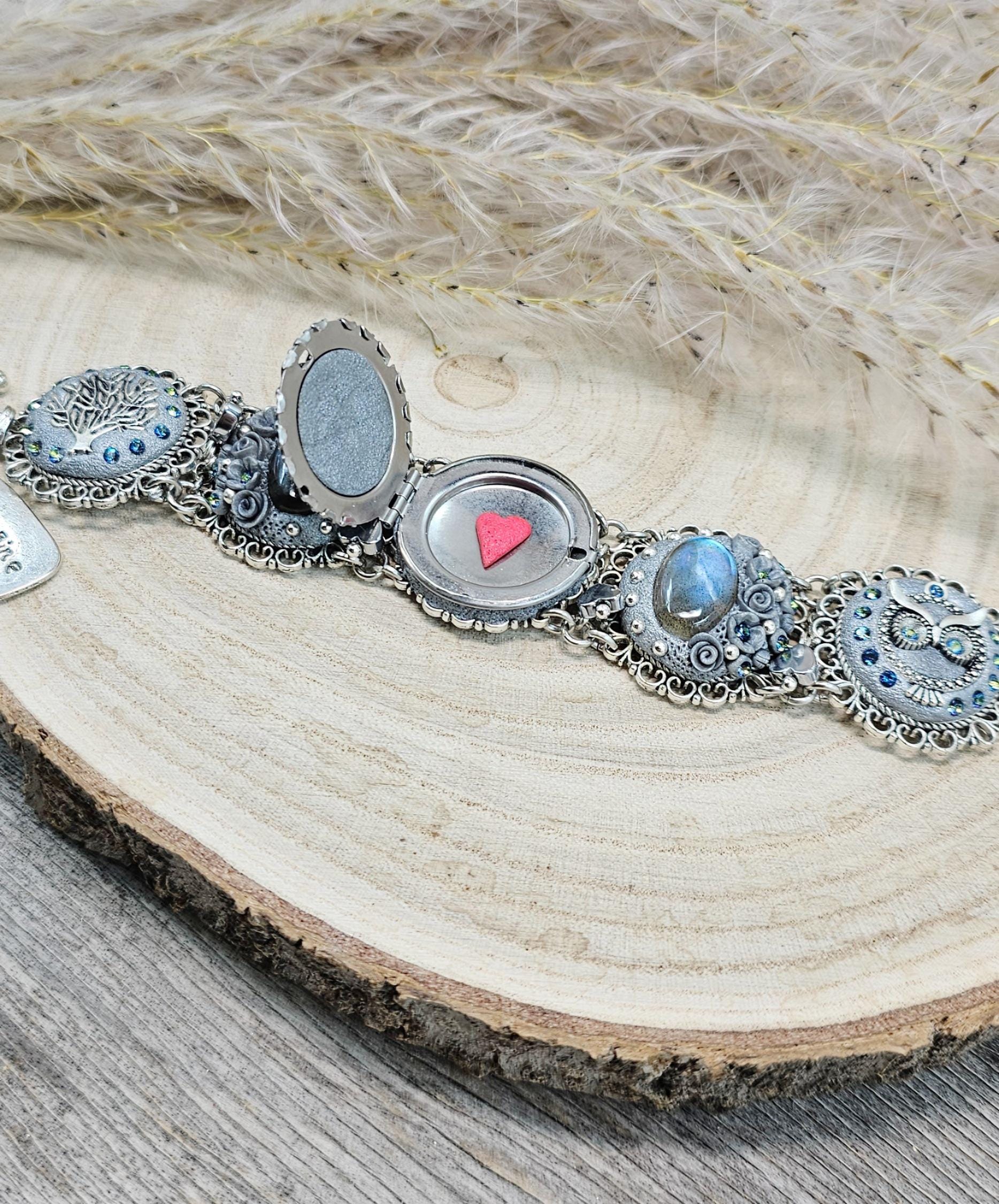 unique bracelet with tree labradorite stone, labradorite bracelet, bracelet with locket, photo bracelet, tree of life, owl jewelry, imagine. blue bracelet