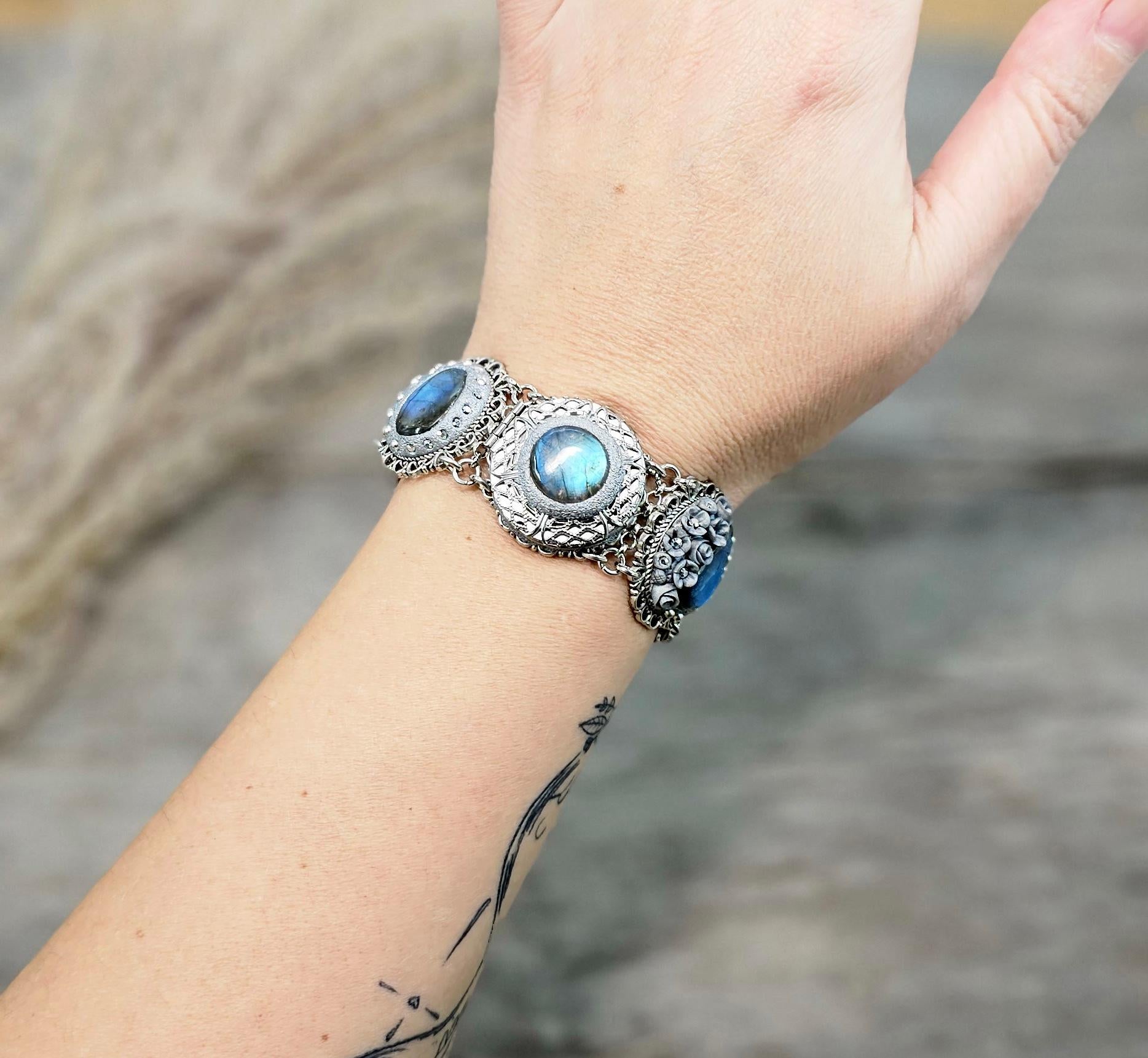 unique bracelet with tree labradorite stone, labradorite bracelet, bracelet with locket, photo bracelet, tree of life, owl jewelry, imagine. blue bracelet