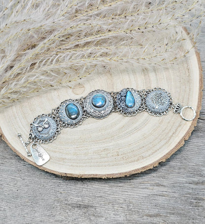 unique bracelet with tree labradorite stone, labradorite bracelet, bracelet with locket, photo bracelet, tree of life, owl jewelry, imagine. blue bracelet
