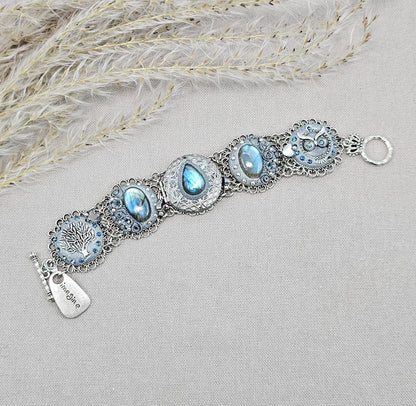unique bracelet with tree labradorite stone, labradorite bracelet, bracelet with locket, photo bracelet, tree of life, owl jewelry, imagine. blue bracelet