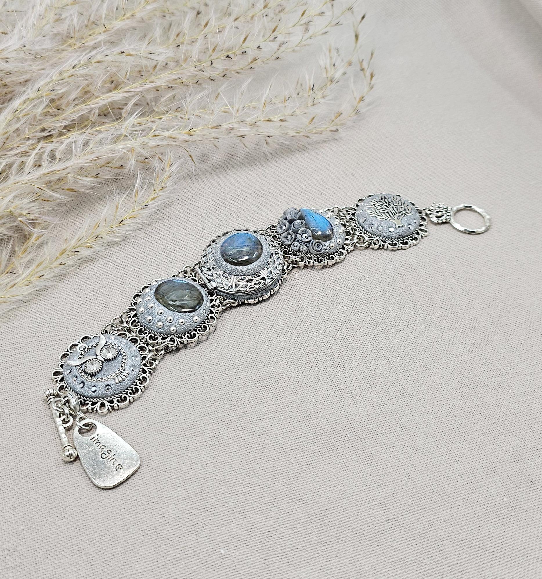 unique bracelet with tree labradorite stone, labradorite bracelet, bracelet with locket, photo bracelet, tree of life, owl jewelry, imagine. blue bracelet