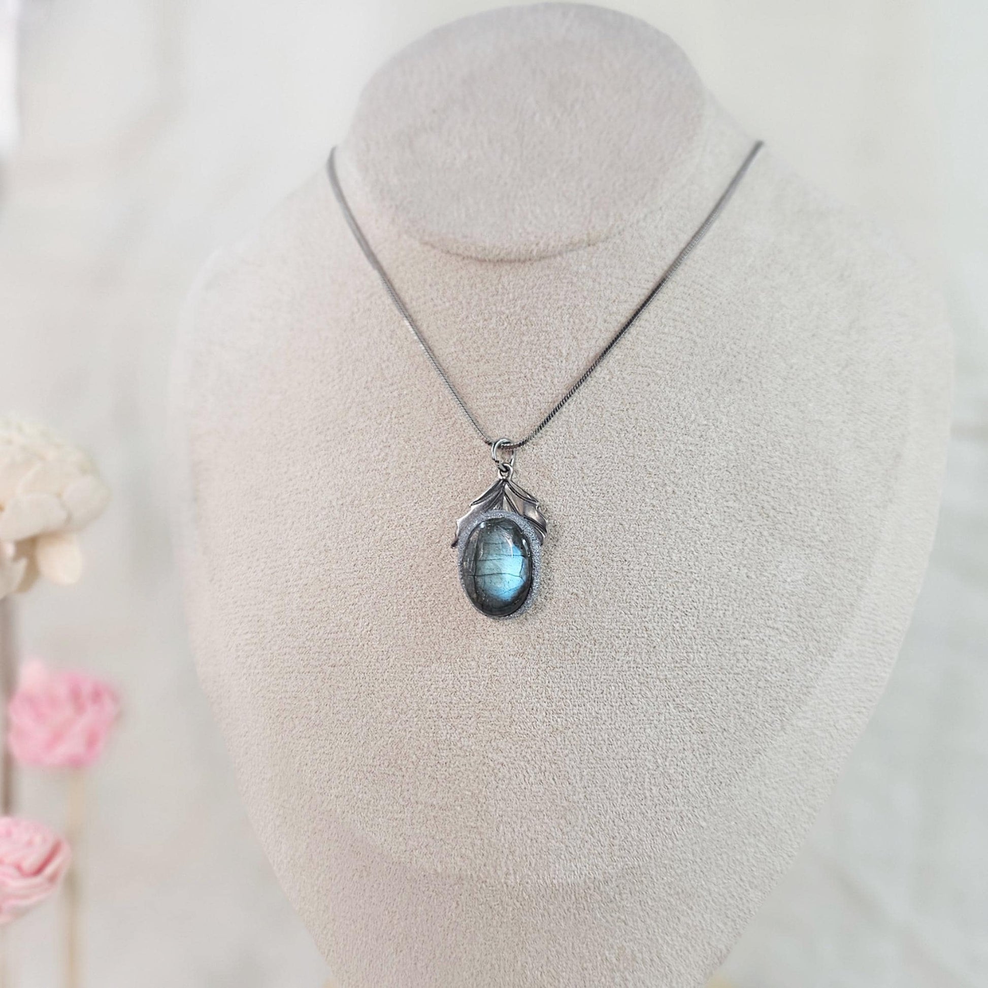 Bright Labradorite Teardrop Necklace – Intense Blue Glow Pendant – Stainless Steel Chain – Magical Statement Jewelry for Her