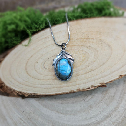 Bright Labradorite Teardrop Necklace – Intense Blue Glow Pendant – Stainless Steel Chain – Magical Statement Jewelry for Her
