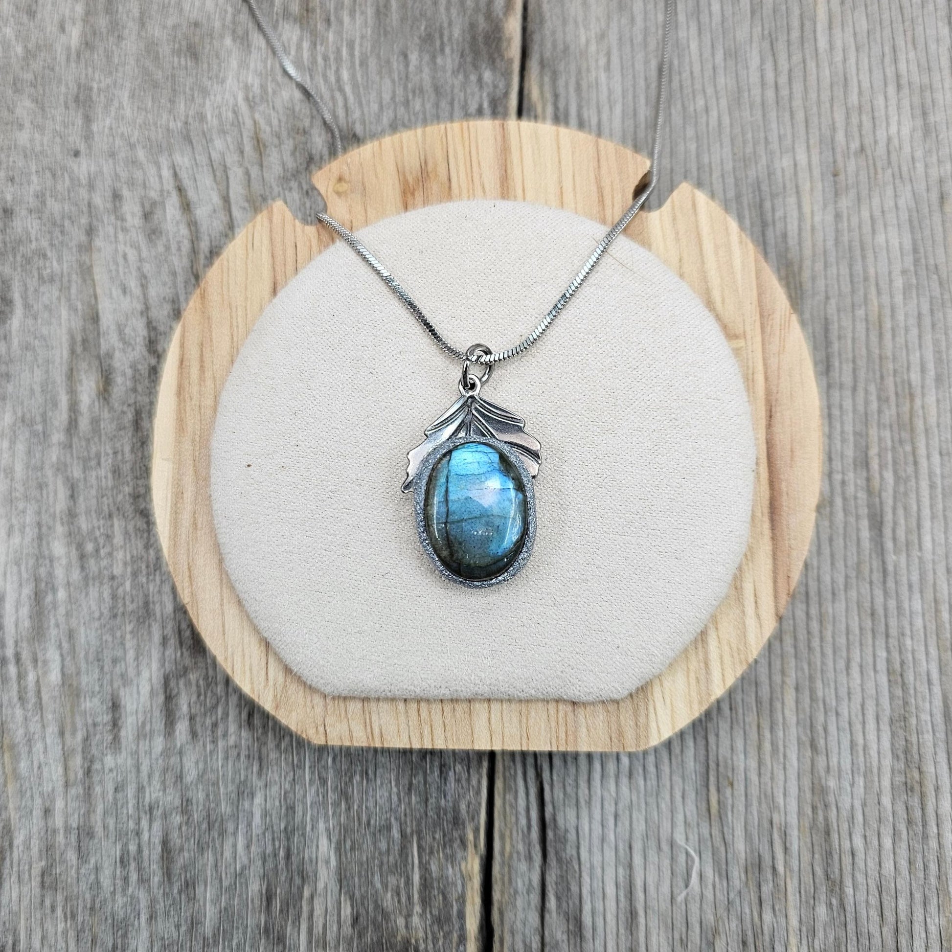 Bright Labradorite Teardrop Necklace – Intense Blue Glow Pendant – Stainless Steel Chain – Magical Statement Jewelry for Her