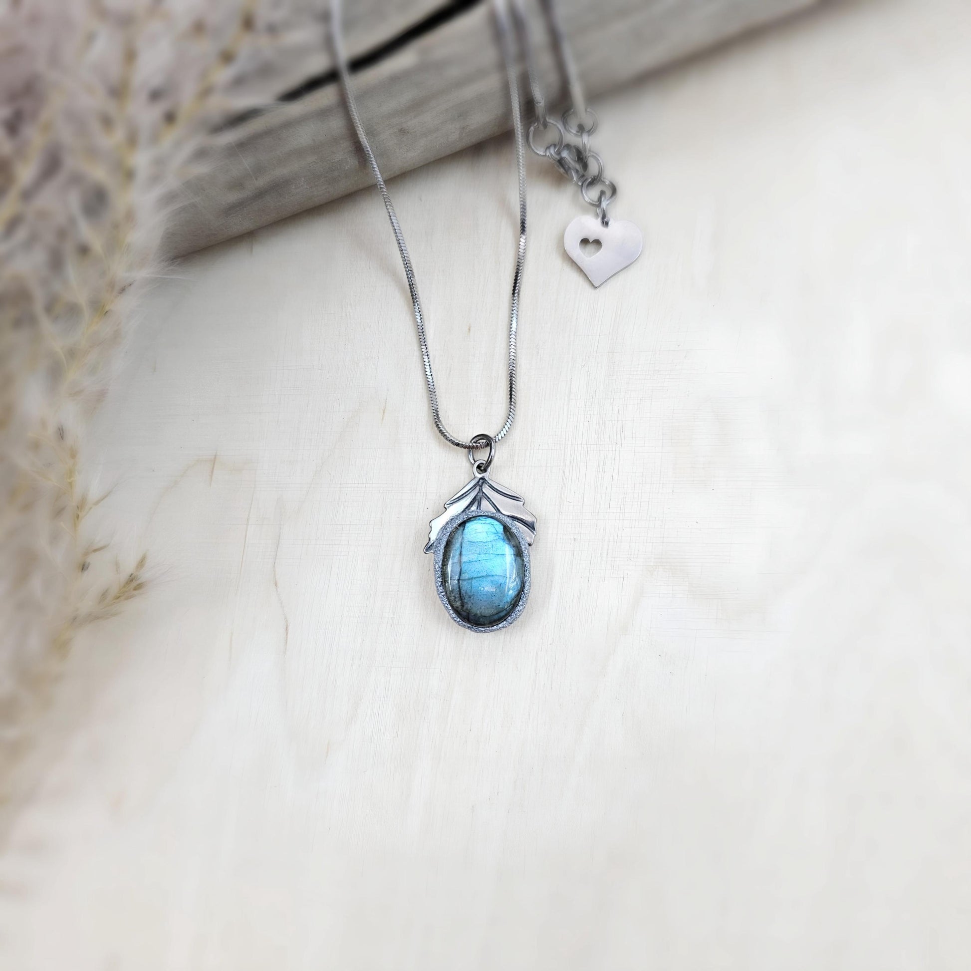 Bright Labradorite Teardrop Necklace – Intense Blue Glow Pendant – Stainless Steel Chain – Magical Statement Jewelry for Her