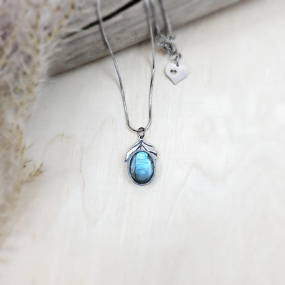 Bright Labradorite Teardrop Necklace – Intense Blue Glow Pendant – Stainless Steel Chain – Magical Statement Jewelry for Her