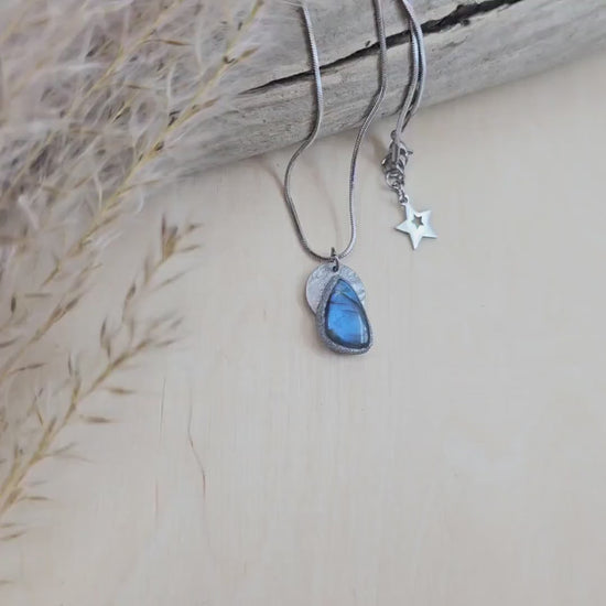 Tiny Triangle Labradorite Necklace – Petite Blue Glow Pendant – Stainless Steel Chain – Dainty Minimalist Jewelry Gift for Her - Talisman