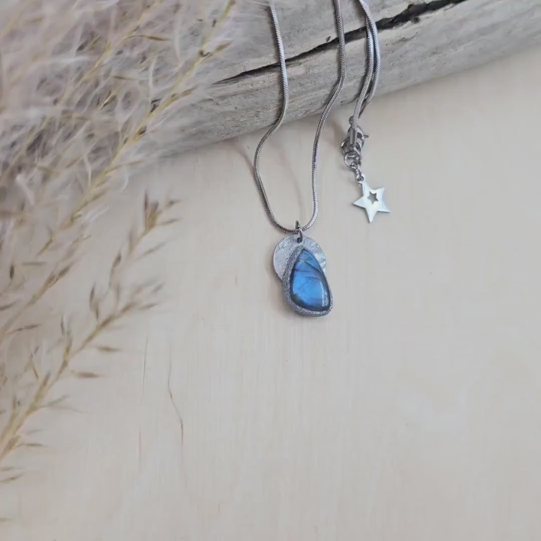 Tiny Triangle Labradorite Necklace – Petite Blue Glow Pendant – Stainless Steel Chain – Dainty Minimalist Jewelry Gift for Her - Talisman