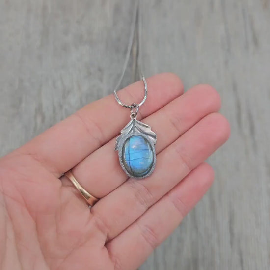 Bright Labradorite Teardrop Necklace – Intense Blue Glow Pendant – Stainless Steel Chain – Magical Statement Jewelry for Her