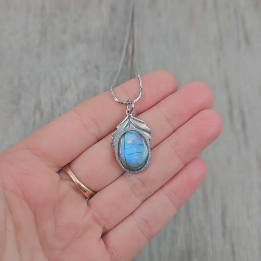 Bright Labradorite Teardrop Necklace – Intense Blue Glow Pendant – Stainless Steel Chain – Magical Statement Jewelry for Her